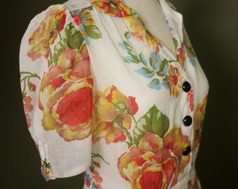 Sunset Rose 1940s Floral Cotton Day Dress