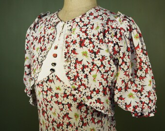 In volle bloei jaren 1930 zijden bloemen crêpe jurk
