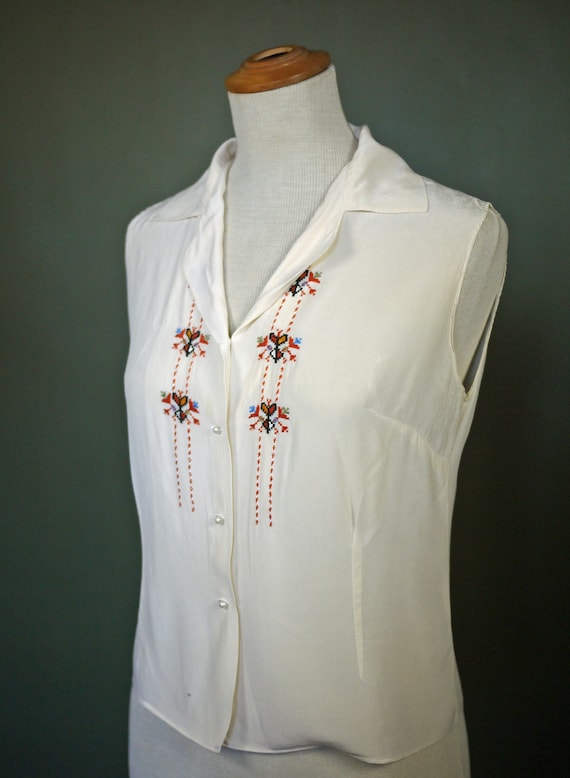 Embroidered Silk Blouse 1920s 1930s - image 1