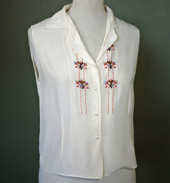 Embroidered Silk Blouse 1920s 1930s - image 2