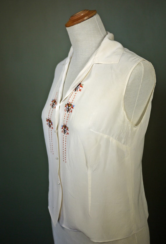 Embroidered Silk Blouse 1920s 1930s - image 5