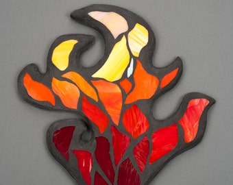 Stained Glass Mosaic Wall Art: Hand of Flame