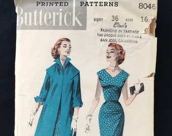 RARE 1950s Vintage Butterick Dress and Coat Pattern (No. 8046 Size 16)