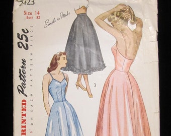 RARE 1950s Simplicity Vintage Slip Pattern (No. 2423 - Size 14)