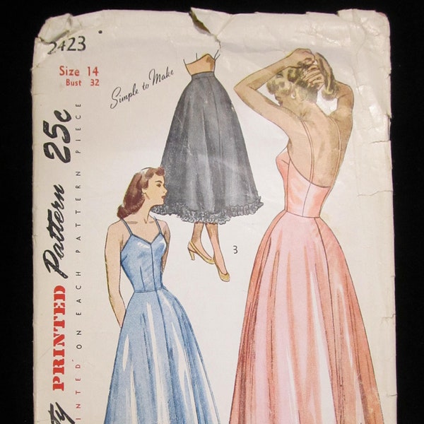 RARE 1950s Simplicity Vintage Slip Pattern (No. 2423 - Size 14)