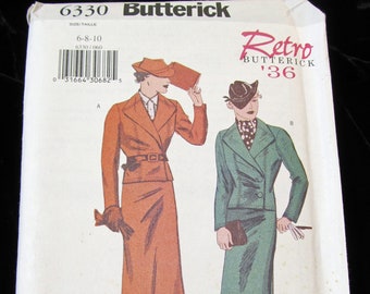 1930s Butterick Retro Suit Pattern (No. 6330 - Size 6-8-10)