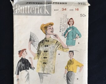 RARE 1950s Butterick Vintage Kimono Sleeve Jacket Pattern (No. 7721 - Size 16)