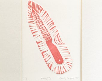 Pink Hand Pulled Linoleum Print 1997 - Nail File