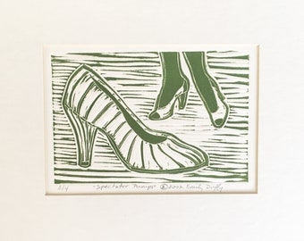 Green Hand Pulled Linoleum Print 2002 - Spectator Pump