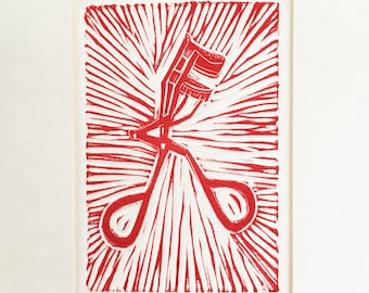 Red Hand Pulled Linoleum Print 2002 - Eyelasher