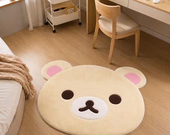Tapis en forme d'ours kawaii, décoration de chambre d'enfant confortable irrégulière, tapis d'accent de chambre à coucher ludique