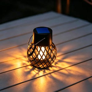 Solar Lattice Lantern, Warm Amber LED Outdoor Garden Decor, Mini Hanging Light