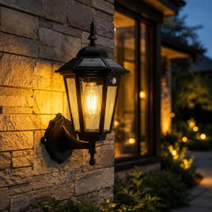 Vintage Style Solar Wall Lantern, Metal Glass Outdoor Sconce Light