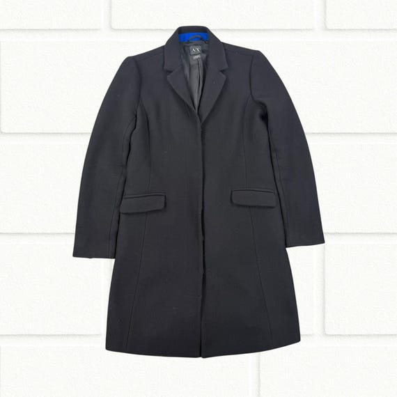 Armani Exchange, Vintage 2000s Armani Exchange Black Classic Wool Blend Coat Womens Small Medium