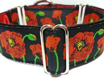 Poppy satin lined martingale dog collar