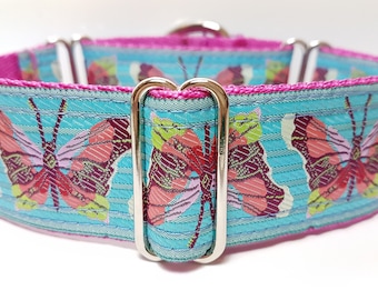 butterflies 1.5" deep martingale dog collar