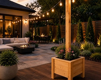 DIY String Light Planter Post Plans PDF | Outdoor Planter Box | Patio Lighting | Woodworking Plans | Instant Download