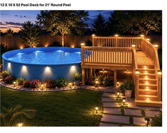 21ft Round Pool Deck Plan PDF | DIY Above Ground Pool Deck Blueprint | 12x10 Deck Design