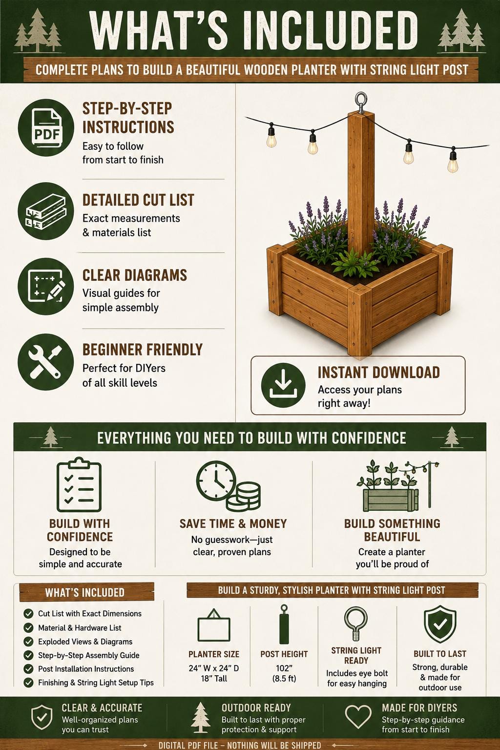 DIY String Light Planter Post Plans PDF | Outdoor Planter Box | Patio ...