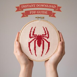 Spiderman Cross Stitch Pattern LOGO PDF | Red Silhouette Embroidery Chart (Instant Download)