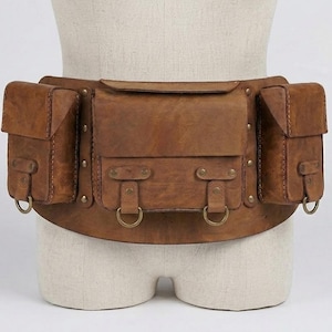 Handmade Medieval Leather Utility Belt with Pouches, Renaissance Fair LARP Fantasy Ranger Gear