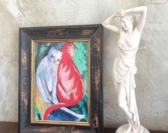 Stampa Franz Marc Rot und Weiß, pronta per essere appesa, cornice in legno nero, arte murale verticale con gatto, dipinto espressionista di animali