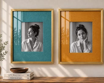 Framed Linen Mat, Wooden Portrait Photo Frame, 3 Linen Colors Picture Display Frame