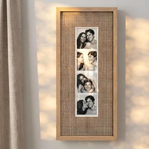 Photo Booth Strip Frame, Solid Oak Vertical Picture Holder for 2x6 Photos, 15 Mat Options