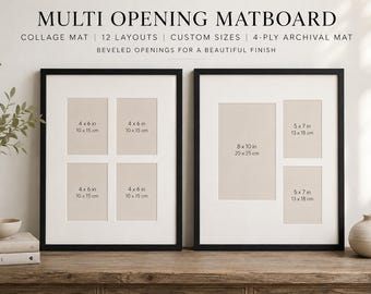 Collage Matboard, Multi Opening Picture Frame Mat, Custom Beveled Mat, Multiple Photo Mat, 4-Ply Archival Mat
