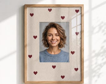 Linen Fabric Photo Frame, Matboard with Hearts, Romantic Wall Decor, Love Photo Gift