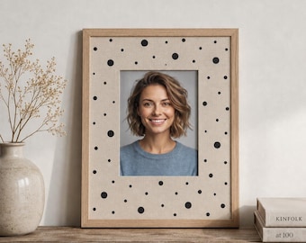 Hand Painted Linen Photo Mat, Personalized Picture Matboard Dots or Swallows, Custom Photo Opening