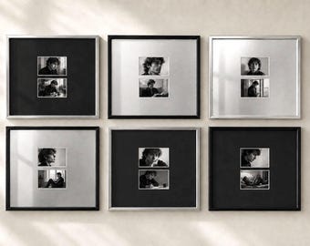 Modern Gallery Wall Frame Set, Black and Silver Photo Frames with Mats, Monochrome Portrait Display, Contemporary Home Decor