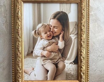 Ornate Gold Picture Frame, Solid Wood Frame for Wedding Photos, Vintage Wall Art Frame,