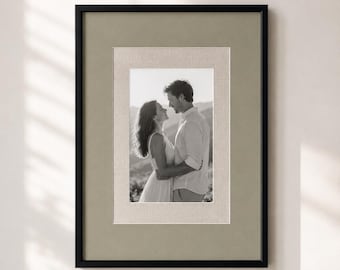 Framed Photograph with Linen Mat, Black Frame & Olive Green Mat Minimalist Wall Decor