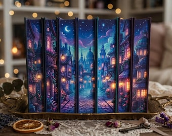 Enchanted Midnight City Decorative Book Set | Fantasy Bookshelf Décor | Cozy Cottagecore Home Accent
