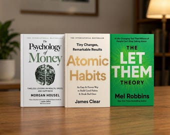 Selbsthilfebuch-Bundle | Atomare Gewohnheiten, Die Philosophie des Geldes & Die Let Them Theory