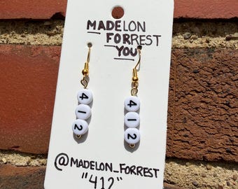 Pittsburgh 412 Earrings – Handmade Word Bead Jewelry