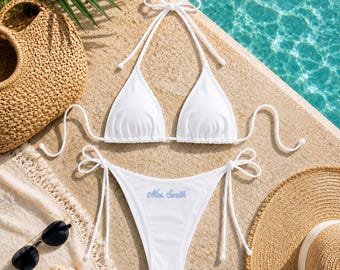 Personalized Bridal Bikini Set, Custom Mrs Swimsuit, Embroidered Bride Swimwear, Honeymoon Bikini, Bachelorette Beach Outfit, Bride Era