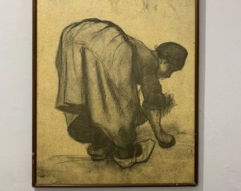 Vintage Van Gogh “Peasant Woman Stooping” Reproduction Print, Framed