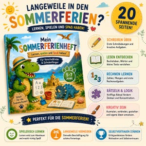 Aktivitetshäfte för sommarlovet för åldrarna 5-7 | Förskola och årskurs 1 | 20 lärorika spel för barn | Sommararbetsbok PDF | Första skoldagen