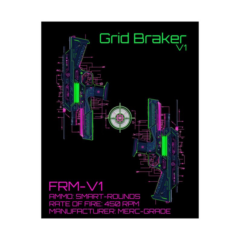 FRM-V1 // Grid Breaker // Cyberpunk Wall Art & Techwear Decor | Smart Gun Bauplan | Kantenläufer Poster Bild 3