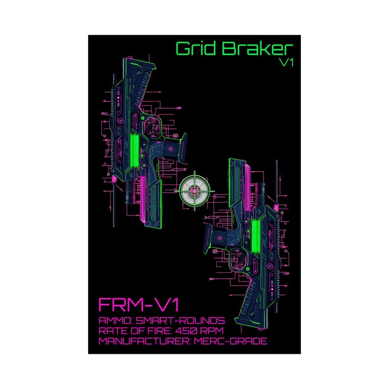 FRM-V1 // Grid Breaker // Cyberpunk Wall Art & Techwear Decor | Smart Gun Bauplan | Kantenläufer Poster Bild 2