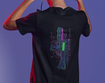FRM-V1 // Grid Breaker // Cyberpunk Shirt & Techwear Clothing | Smart Gun Graphic Tee | Cyberpunk Cosplay Apparel