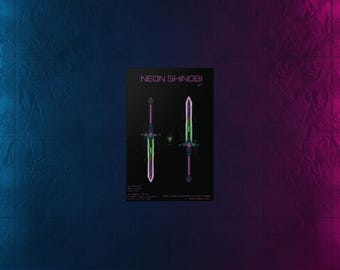 KTN-V1 // Neon Shinobi // Cyberpunk Decor & Wall Art | Futuristic Blueprint | Edgerunner Katana Poster