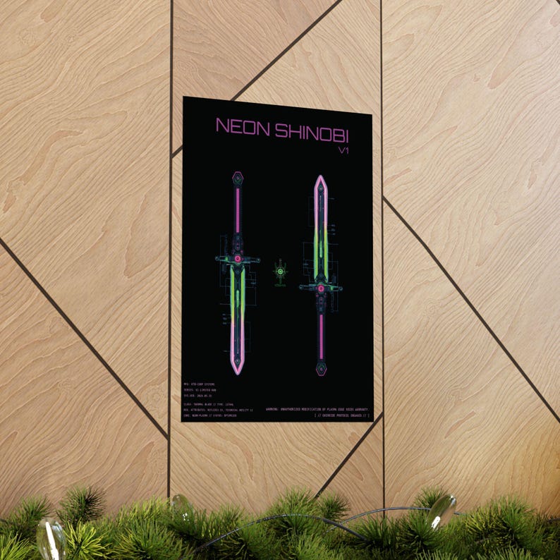 KTN-V1 // Neon Shinobi // Cyberpunk Decor & Wall Art | Futuristischer Entwurf | Kantenläufer Katana Poster Bild 6