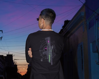 FRM-V1 // Ghost Protocol // Cyberpunk Clothing & Streetwear T-Shirt | Techwear Rifle Blueprint Graphic Tee