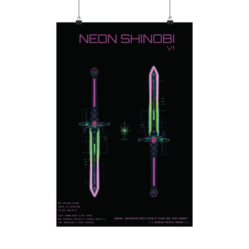 KTN-V1 // Neon Shinobi // Cyberpunk Decor & Wall Art | Futuristischer Entwurf | Kantenläufer Katana Poster Bild 4