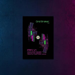 FRM-V1 // Grid Breaker // Cyberpunk Wall Art & Techwear Decor | Smart Gun Bauplan | Kantenläufer Poster Bild 1