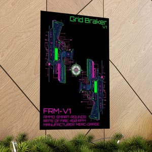 FRM-V1 // Grid Breaker // Cyberpunk Wall Art & Techwear Decor | Smart Gun Bauplan | Kantenläufer Poster Bild 6