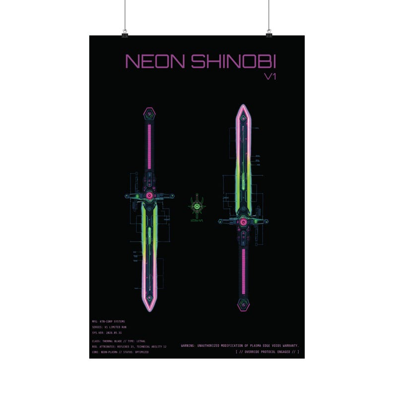 KTN-V1 // Neon Shinobi // Cyberpunk Decor & Wall Art | Futuristischer Entwurf | Kantenläufer Katana Poster Bild 5